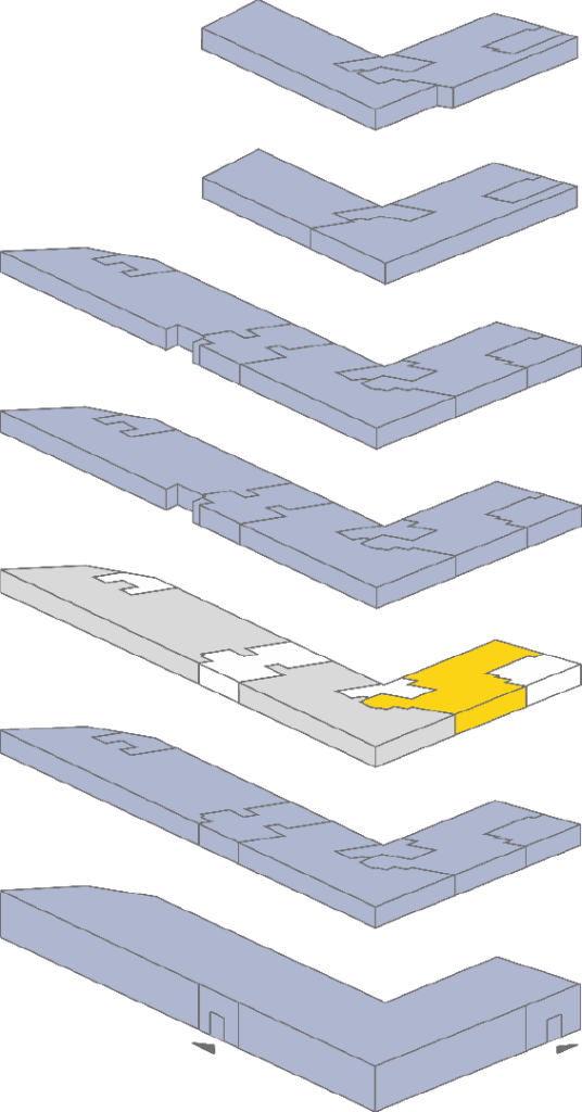 Grundrissgrafik Milaneo Office Stuttgart, markierte Bürofläche im 3. Obergeschoss.