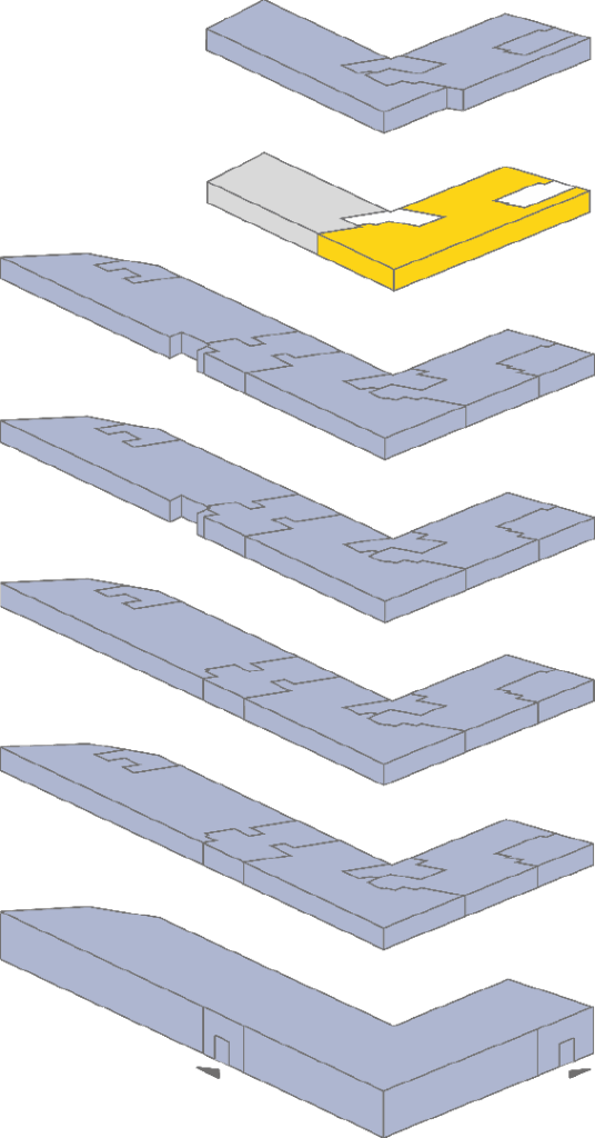 Grundrissgrafik Milaneo Office Stuttgart, markierte Bürofläche im 6. Obergeschoss.