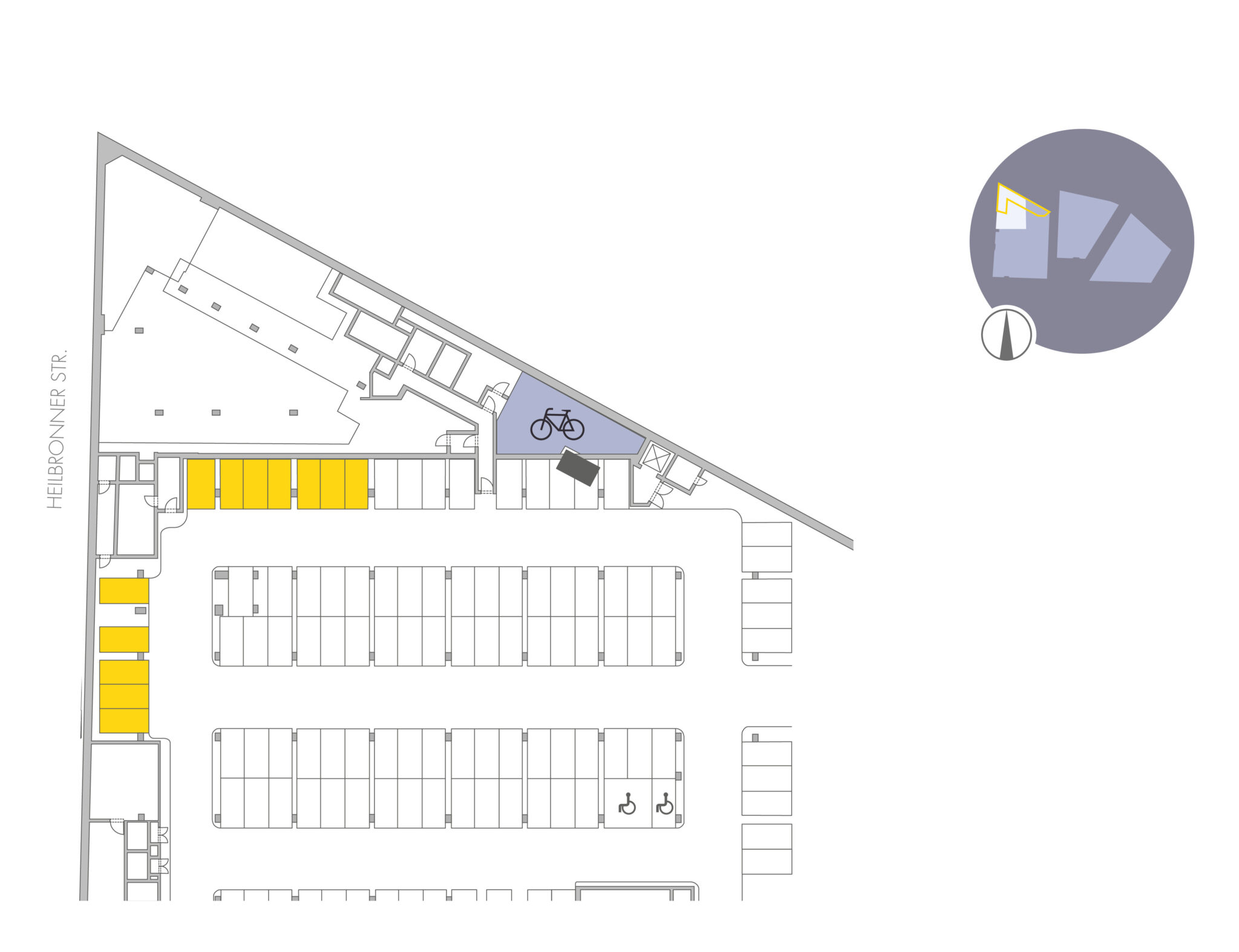 Grundriss Milaneo Office Tiefgarage Stuttgart mit Pkw- und Fahrradstellplätzen.